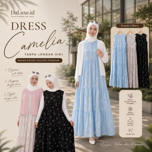 Dress Camellia Tanpa Lengan 3in1
